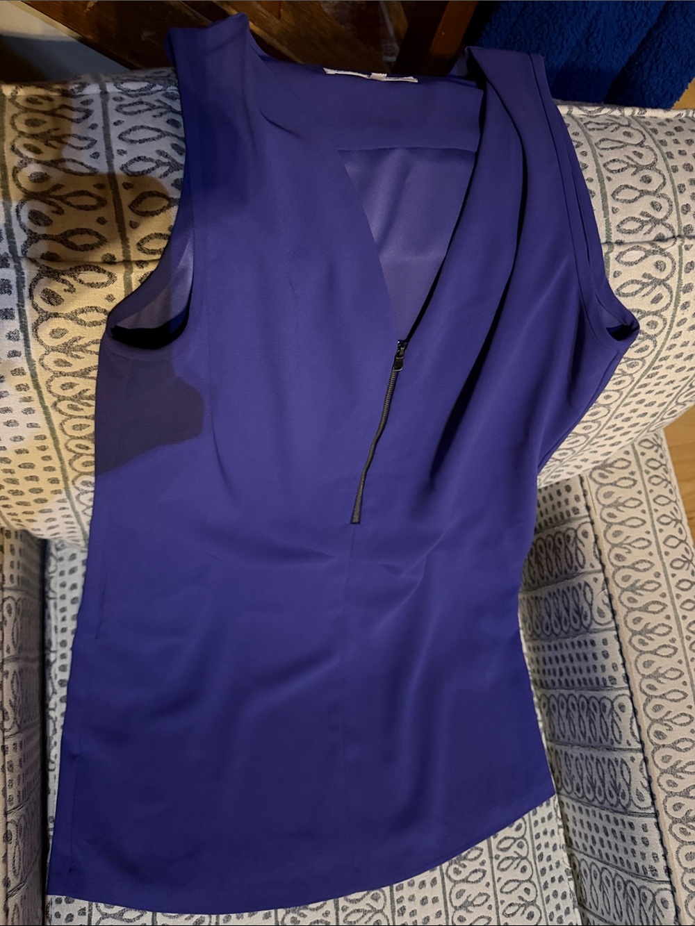 Trina Turk Sleeveless V-Neck Zip Front Top - Purple